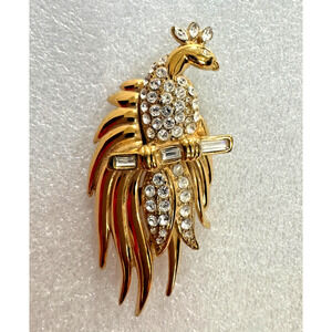 Vtg Monet Bird of Paradise Baguette Brooch Pin Rhinestones Gold Plated Peacock